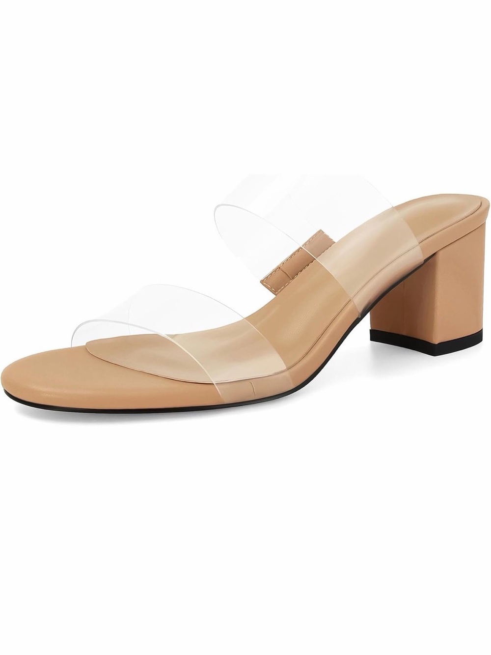 Alex Marie Tan Block Heel Mules with Clear Straps